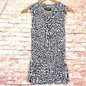 DKNY Cheetah Print Sleeveless Tie Neck Blouse